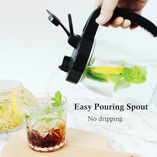 Glass Mason Jars Pitcher 32 Oz Pour Spout Lids & Handle (2 Set) Wide Mouth Airti - Picture 3 of 7