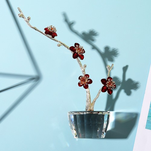 Red Crystal Flowers Figurine Collectible Plum Blossom Paperweight Glass Ornament - Picture 5 of 12