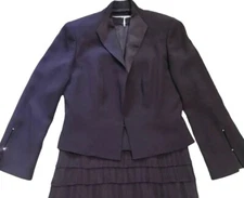Daymor Couture 2 Pc Layered Dress Jacket Pleated Dark Purple US 8 Mother Bride