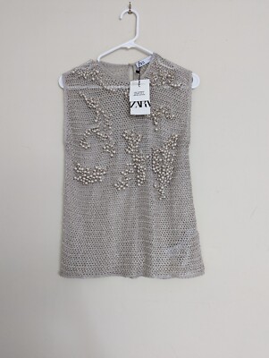 ZARA KNITWEAR TOP WITH FAUX PEARLS LIMITED EDITION LIGHT