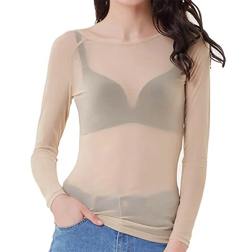 Womens Mesh Sheer See-Through Long Sleeve Summer Crop Tops T-Shirt Blouse Tee - Picture 16 of 23