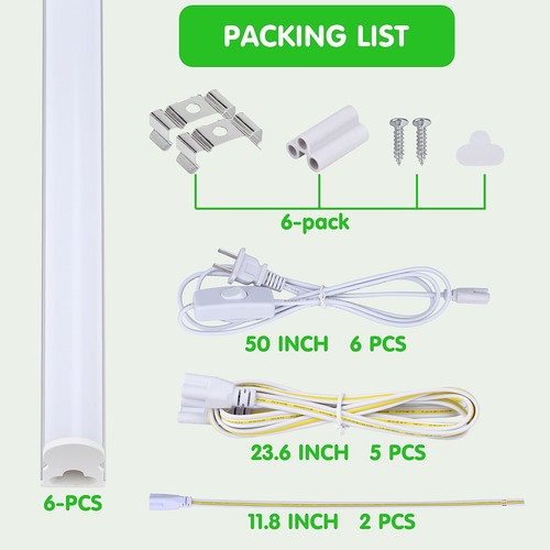 6 Pack LED T5 Integrated Single Fixture 4FT 24W LED Shop Light 6500K SuperBright - Picture 6 of 8