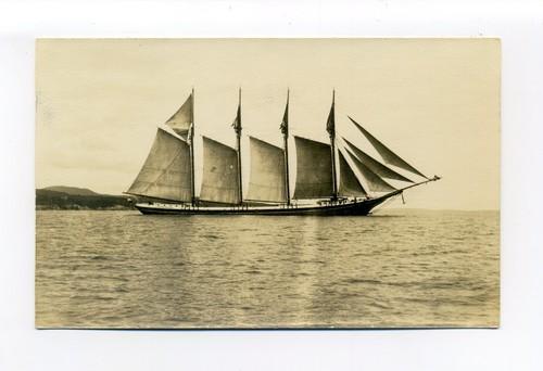Maine RPPC postcard Old Windjammer, 4 masts, sailing ship, C Townsend I think