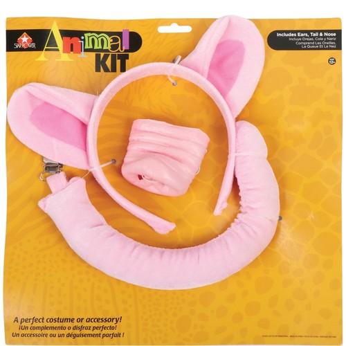 ADULT PIG KIT Rubber Snout Nose Pink Clip Tail Ears Headband Hat Mask Set Piglet - Picture 9 of 13