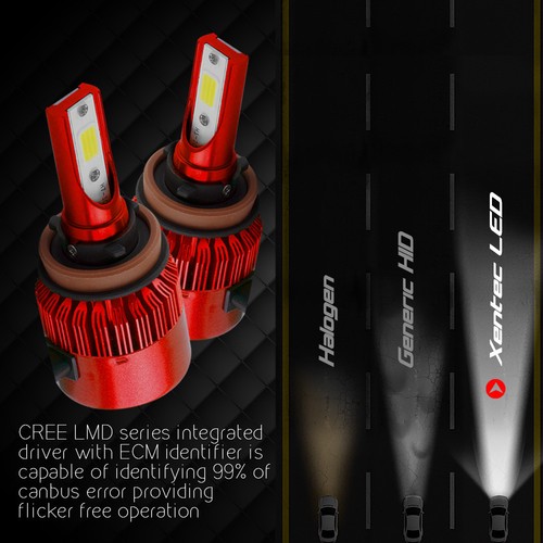 XENTEC H11 H9 H8 388W 38800LM LED Headlight Kit Low Beam Bulbs 6000K Power - Picture 5 of 12