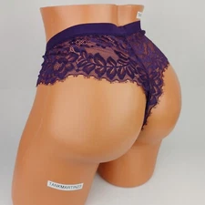 LANE BRYANT CACIQUE NO SHOW THONG 22/24 PANTY PLUS PURPLE W/ PURPLE LACE SOLID