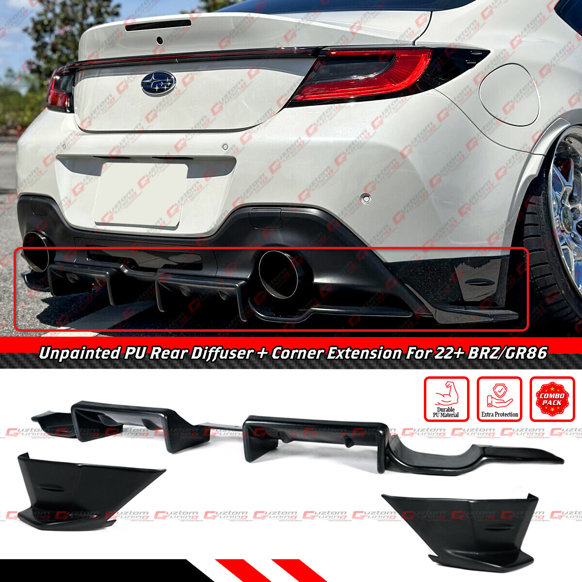 FOR 2022-26 SUBARU BRZ TOYOTA GR 86 PU REAR BUMPER DIFFUSER +
