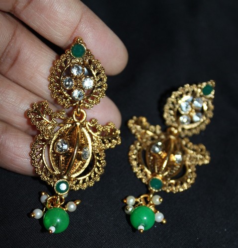 Indian Traditinal Ethnic Bollywood Gold Bridal Fashion Necklace Jewelry Set - Picture 7 of 9