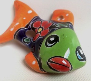 Mexican Folk Art Talavera Pottery Green Fish Wall Decor 5 Ebay