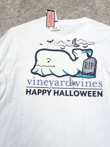 Vineyard Vines Halloween Shirt Youth Kids Boy Large White Whale Logos Cotton NWT - Picture 2 of 11