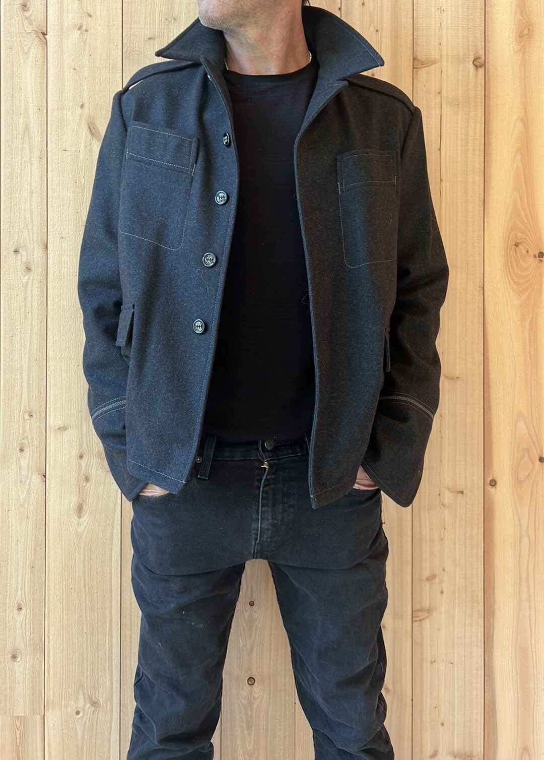 YVES SAINT LAURENT RIVE GAUCHE Men’s Charcoal Gray Wool Jacket/Coat Size 52