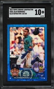 2023 Topps Chrome #200 Julio Rodriguez Logofractor Blue Refractor /150  SGC 10