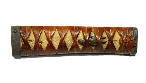 Tsuka Handle Wakizashi Vintage Japanese Sword Fitting Leather Tsuka-ito 14.8cm - Picture 4 of 20