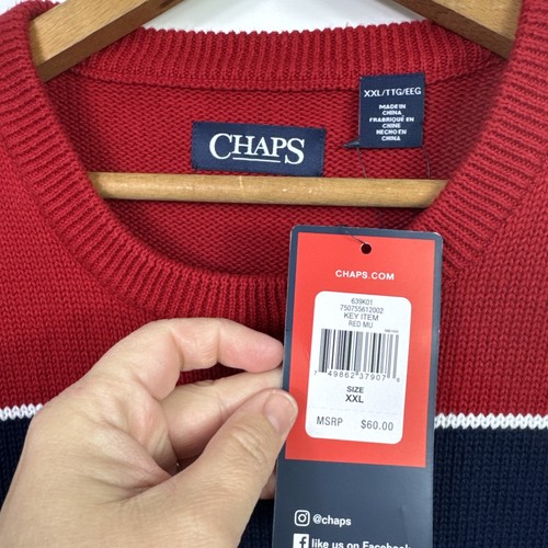 NWT Men's Chaps Red Navy Blue Striped Long Sleeve Crewneck Sweater sz XXL - Picture 6 of 8
