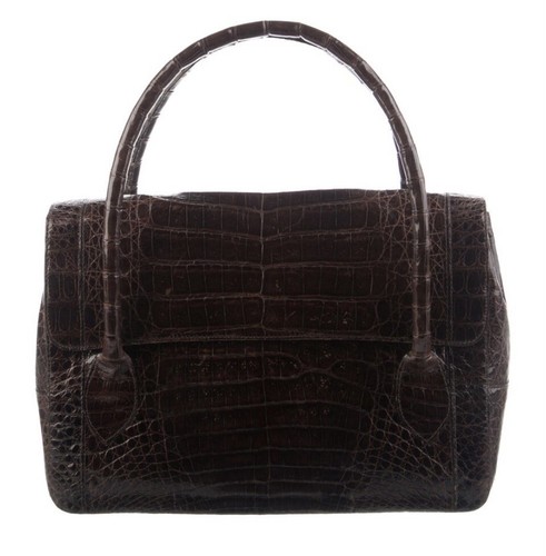 3450 $ NANCY GONZALEZ BRAUNE KROKODIL-HENKELTASCHE - Bild 1 von 4