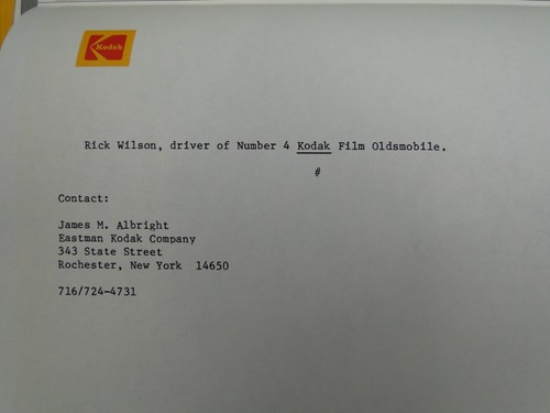 Vintage 1987 Kodak Film Racing Rick Wilson Medien Pressemappe mit Fotos - Bild 6 von 15