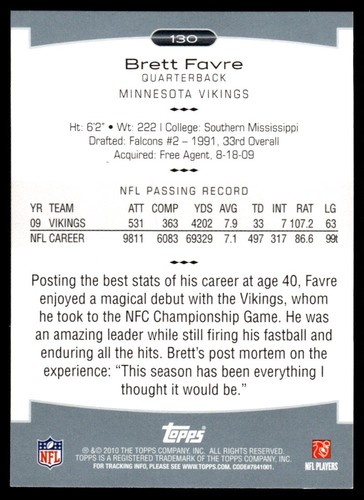 2010 Topps Platinum Brett Favre b Minnesota Vikings #130 - Picture 2 of 2