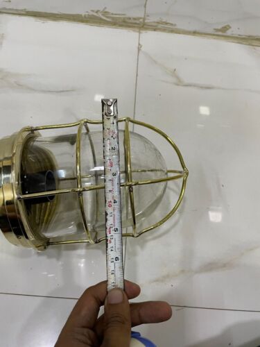 Brass Large Hanging Light & Shade - Vintage Nautical Ceiling Pendant Lamp Pair - Picture 9 of 10