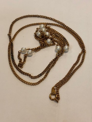 Women's Gold Tone Chain & White Bead Necklace - Picture 3 of 7