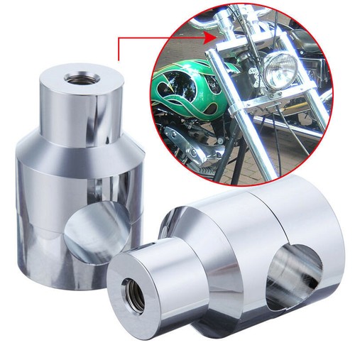 Chrome Shorty Round 1" Handlebar Riser For Harley Custom Springer Bobber Chopper - Picture 4 of 5
