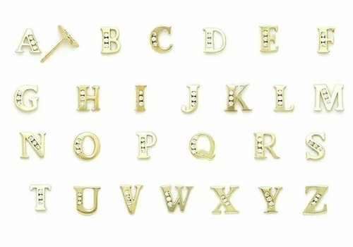 Solid 14k Yellow Gold Initial Letters Stud Earrings w/ Sparkling White CZ Stones - Picture 17 of 27