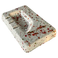 Vintage Mid Century Ceramic Ashtray White With Color Splatter Retro Pottery ￼