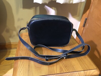 #ad #ad J Crew Womens Leather Gold Tone Zipper Closure Crossbody Shoulder Handbag Black
