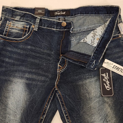 Pantalones de mezclilla True Luck para hombre 38 x 30 elásticos corte boot ajustados lavado medio bigotes - Imagen 4 de 20