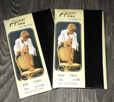  2 Vintage Accent Black Knee High Socks 100 Nylon One Size Fits All Import