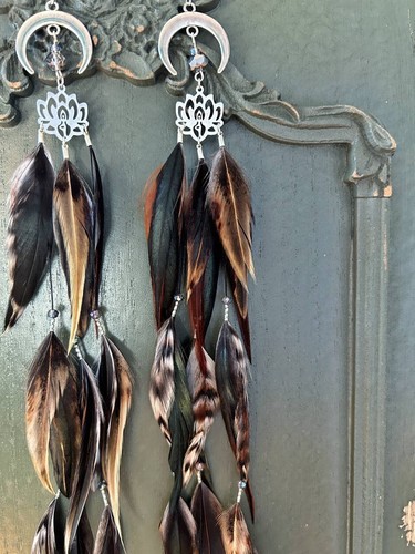 Feather Long Tassel Earrings,Festival Accessories,Festival Outfit,Beach Earrings - Picture 2 of 10