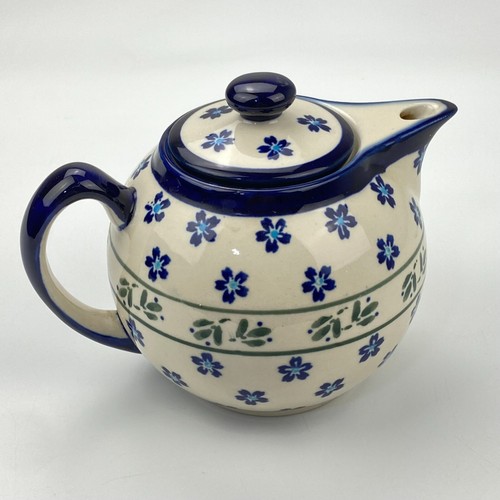 Boleslaweic Polish Pottery Blue Green & Ivory Vintage Teapot Floral Poland - Picture 5 of 7