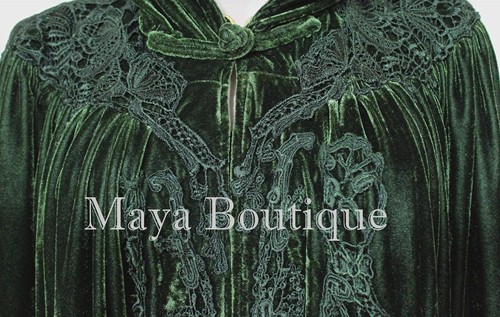 Cloak Opera Cape Dark Green Victorian Rep Long Velvet & Lace Lined Maya Boutique - Bild 9 von 12