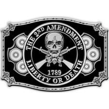 2nd Amendment Skull  Crossed Rifles Belt Buckle
