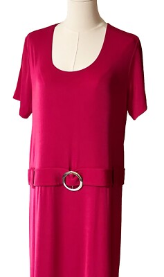 Slinky Brand HSN Dress Large Pink Sheath Knit SS with Silver Buckle Accent  NWT