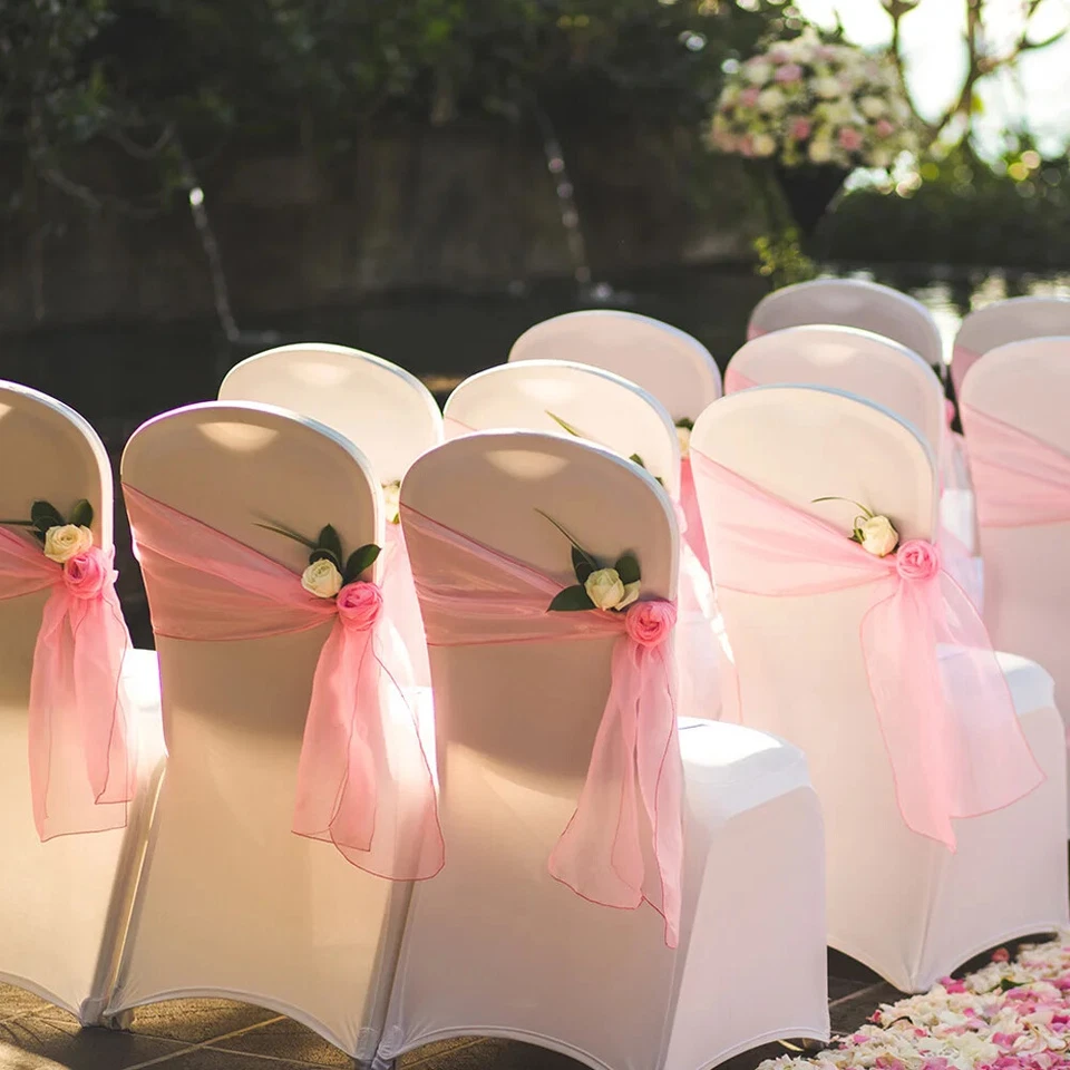 10/50/100 Pcs Organza Chair Sash Bow for Banquet Wedding Party Event Xmas Decor - Image 2 of 4