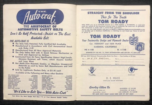 1954 Carrell Speedway Gardena AAA NASCAR STOCK CAR RACE NATIONAL CHAMPIONSHIP VG - Picture 5 of 10