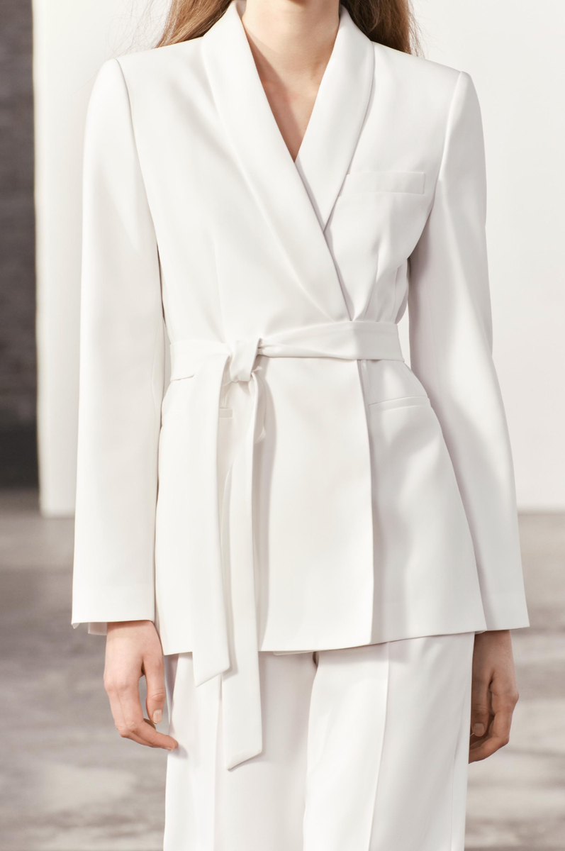 ZARA White Belted Shawl Collar Blazer Dinner Jacket Size XS
