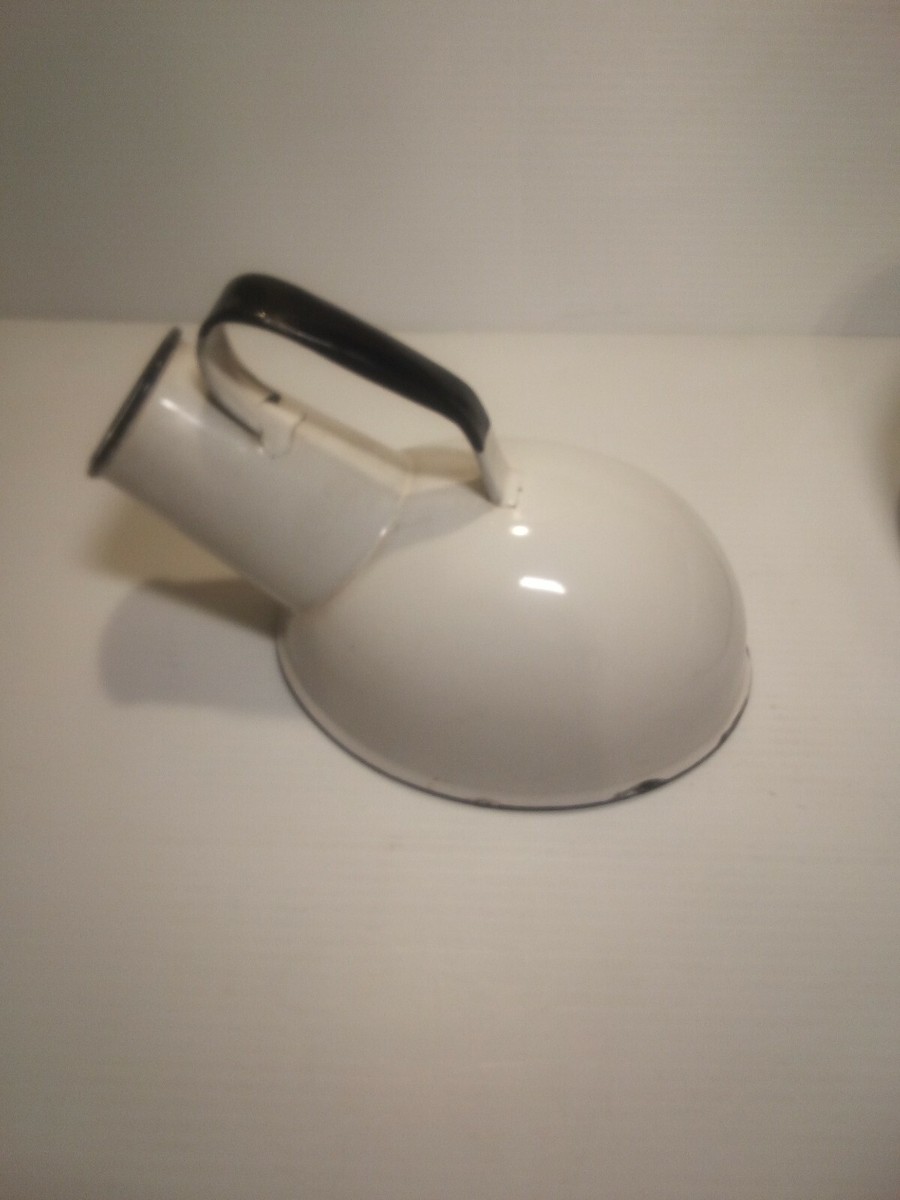 Antique Bed Pan Male Urinal White Porcelain Enamel Metal Vintage