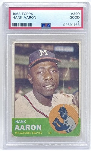 1963 Topps #390 Hank Aaron PSA 2 bueno - Imagen 1 de 2