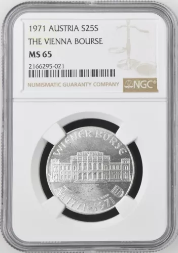 1971 Austria 25 Schilling Silver - The Vienna Bourse - NGC MS 65