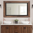Rustic Wooden Framed Wall Mirror, Natural Wood and Iron Bathroom Vanity Mirror f