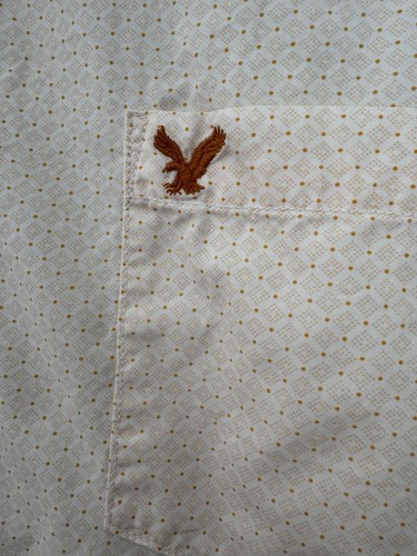 American Eagle Outfitters AEO Shirt Mens XL Short Sleeve Button Up Yellow Dotted - Picture 3 of 5