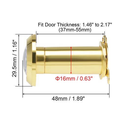 220-degree Door Viewer Peephole with Cover for 37mm-55mm Doors, Polished Gold - Picture 2 of 4