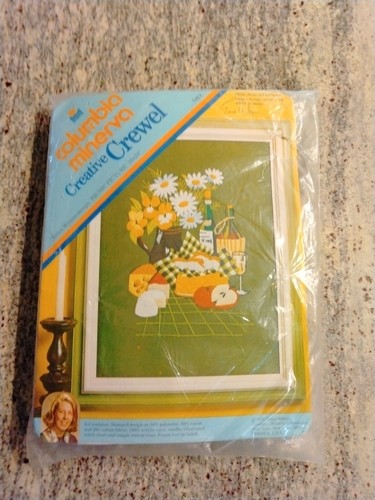 1973 neu Columbia Minerva Erica Wilson Picknick Bild Crewel Kit 18"x 24" versiegelt