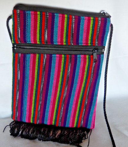 BELIZE Woven Bag Purse Cross Body Multicolor Embroidered Floral Zip Pocket 8"x6" - Picture 3 of 3