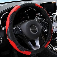 Steering Wheel Cover, Universal Microfiber Leather Elastic Carbon Fiber 15 Red
