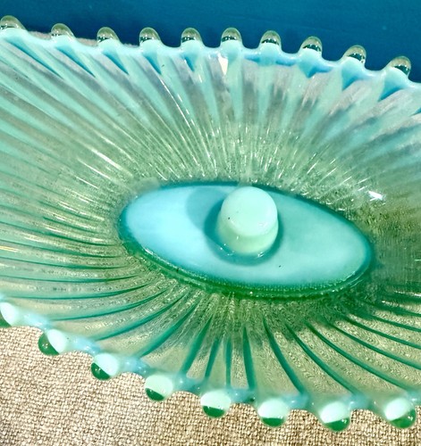 Base con forma de ojo de vidrio opalescente FOSTORIA HEIRLOOM VERDE 1960 para Épergne SOLO - Imagen 6 de 19
