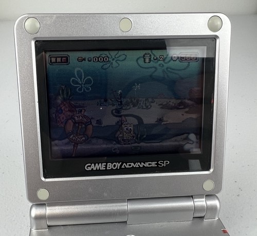 Gameboy Advance SP AGS-001 Silver With Spongebob Game, 4 Player Cable & Case - Picture 10 of 15