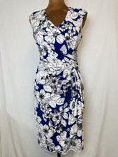 Chaps Womens Blue White Floral Dress Size Small Stretch