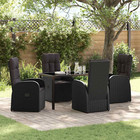 Garden Dining Set 5pc Black Poly Rattan 140x70x73cm Reclining Cushions
